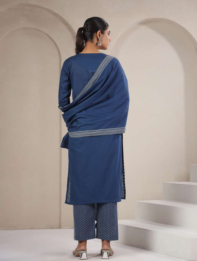 women printed three quarter sleeve kurta pant with dupatta set - 22142379 -  Standard Image - 3