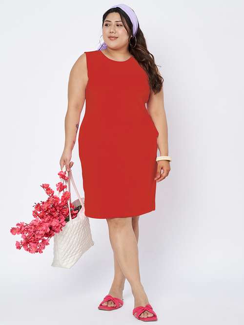 women plus size solid sleeveless sheath dress - 22142404 - Standard Image - 0