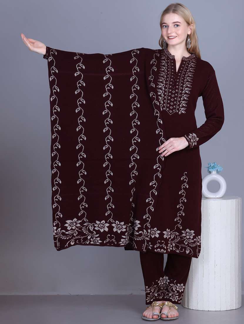 women self design long sleeve kurta pant with dupatta set - 22142406 - Zoom Image - 0