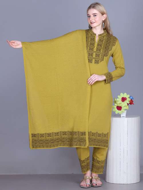 women self design long sleeve kurta pant with dupatta set - 22142409 - Standard Image - 0