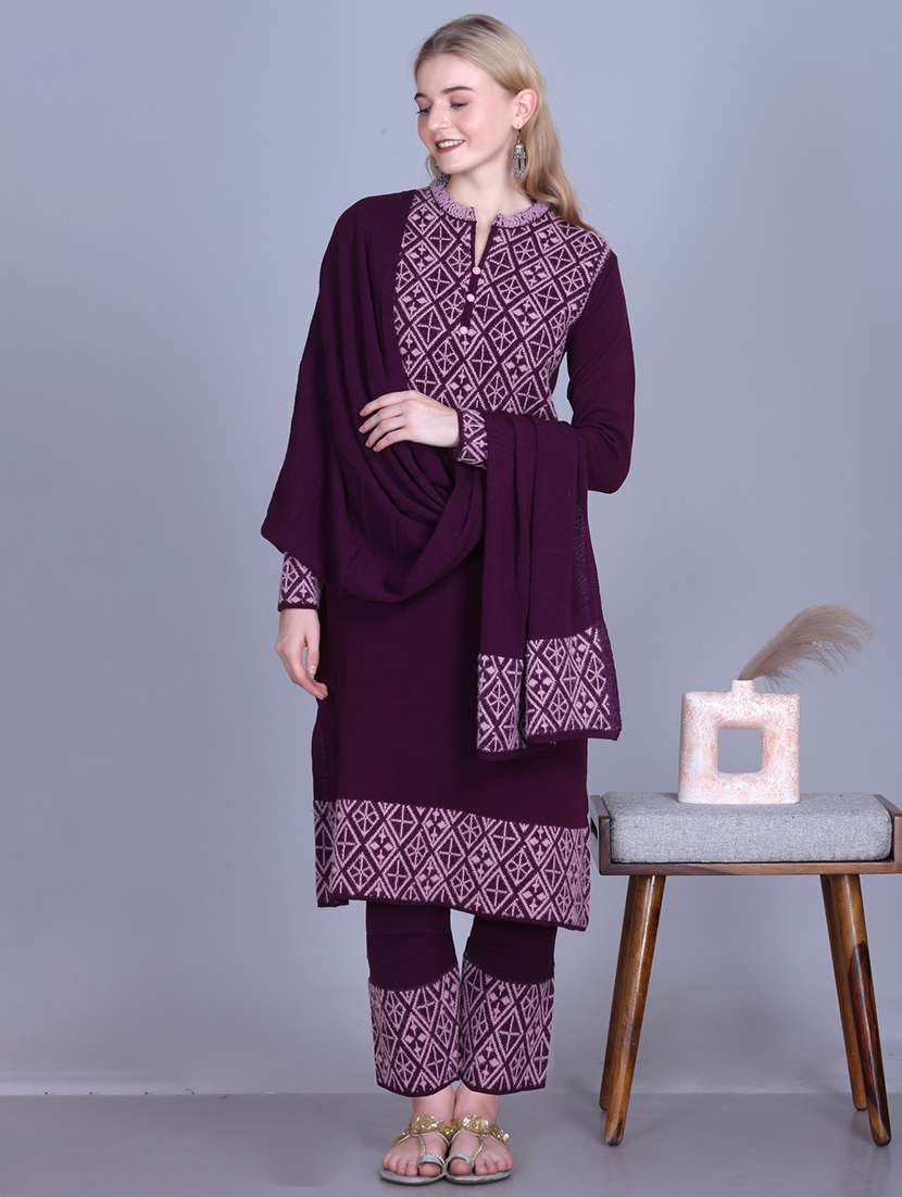 women self design long sleeve kurta pant with dupatta set - 22142410 -  Zoom Image - 0