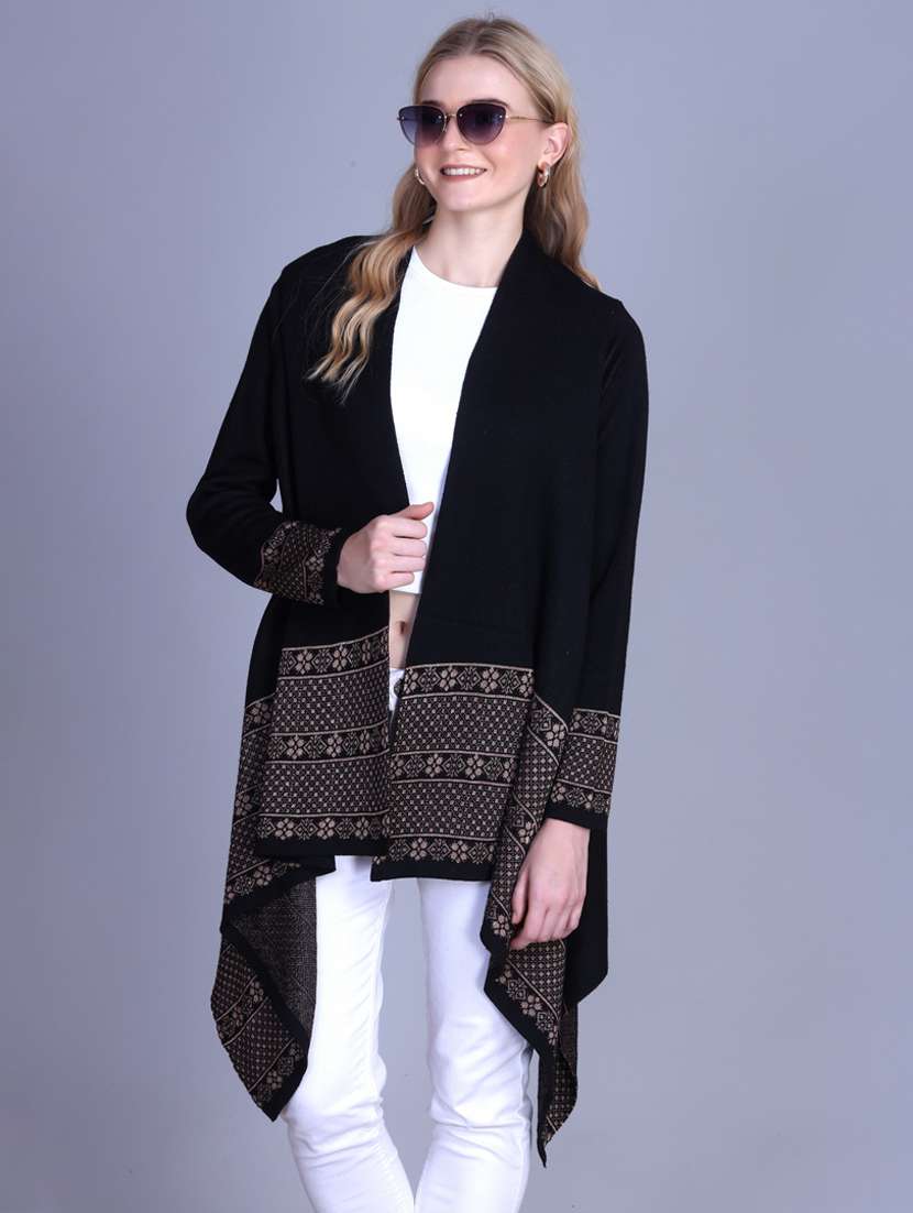 women self designed long sleeve asymmetric shrug