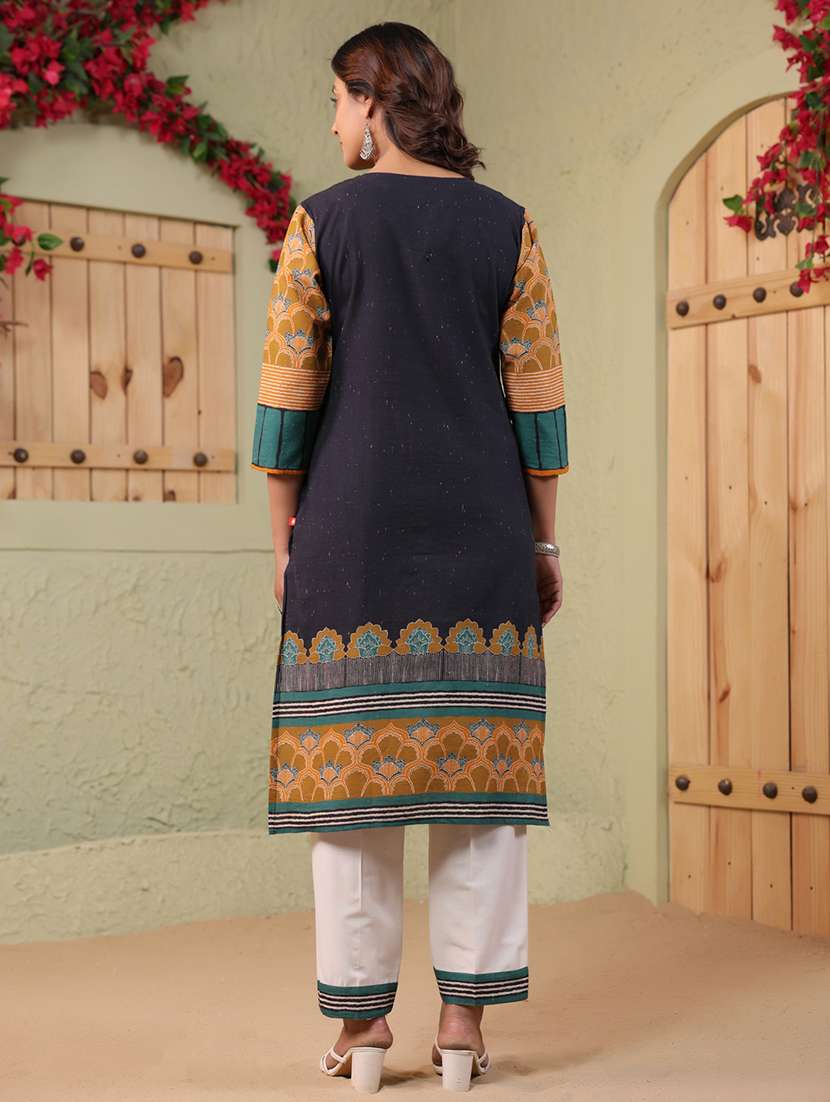 women printed three quarter sleeve kurta pant set - 22142416 -  Standard Image - 3