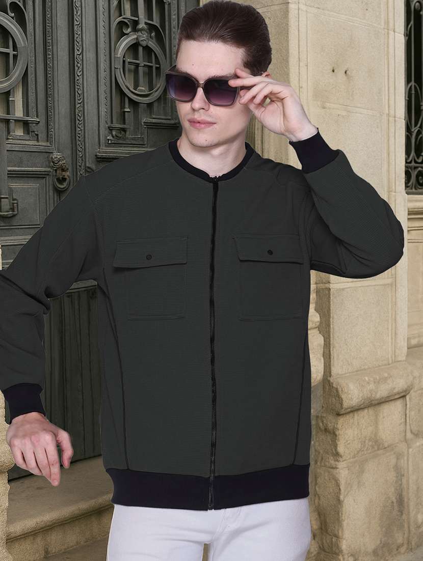 men self design long sleeve regular fit casual jacket