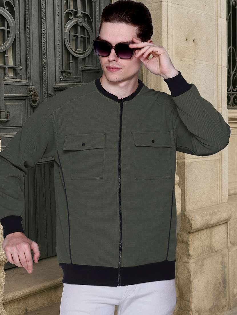 men self design long sleeve regular fit casual jacket