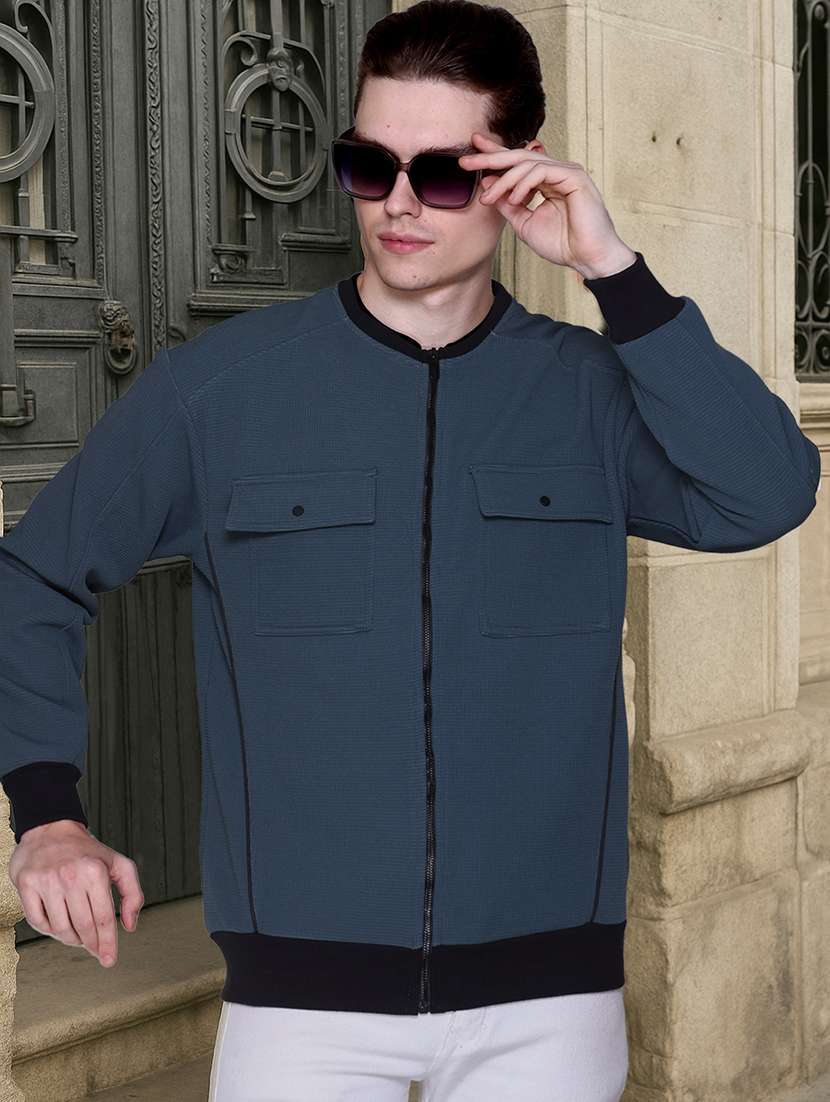 men self design long sleeve regular fit casual jacket