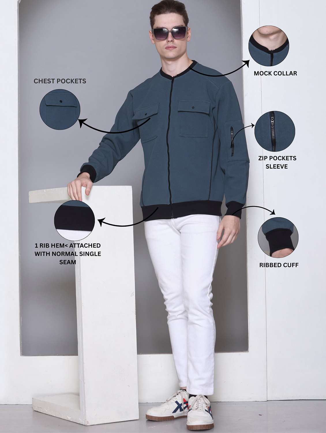 men self design long sleeve regular fit casual jacket - 22142420 -  Standard Image - 3