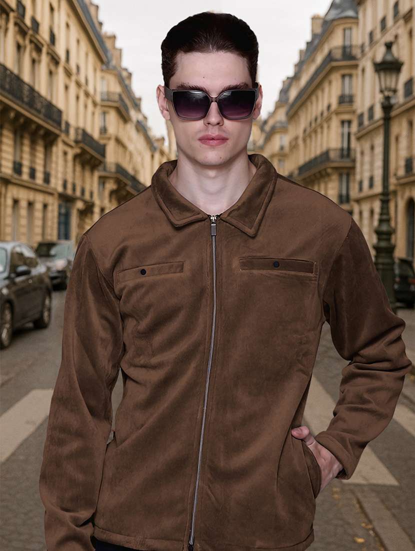men solid long sleeve regular fit casual jacket