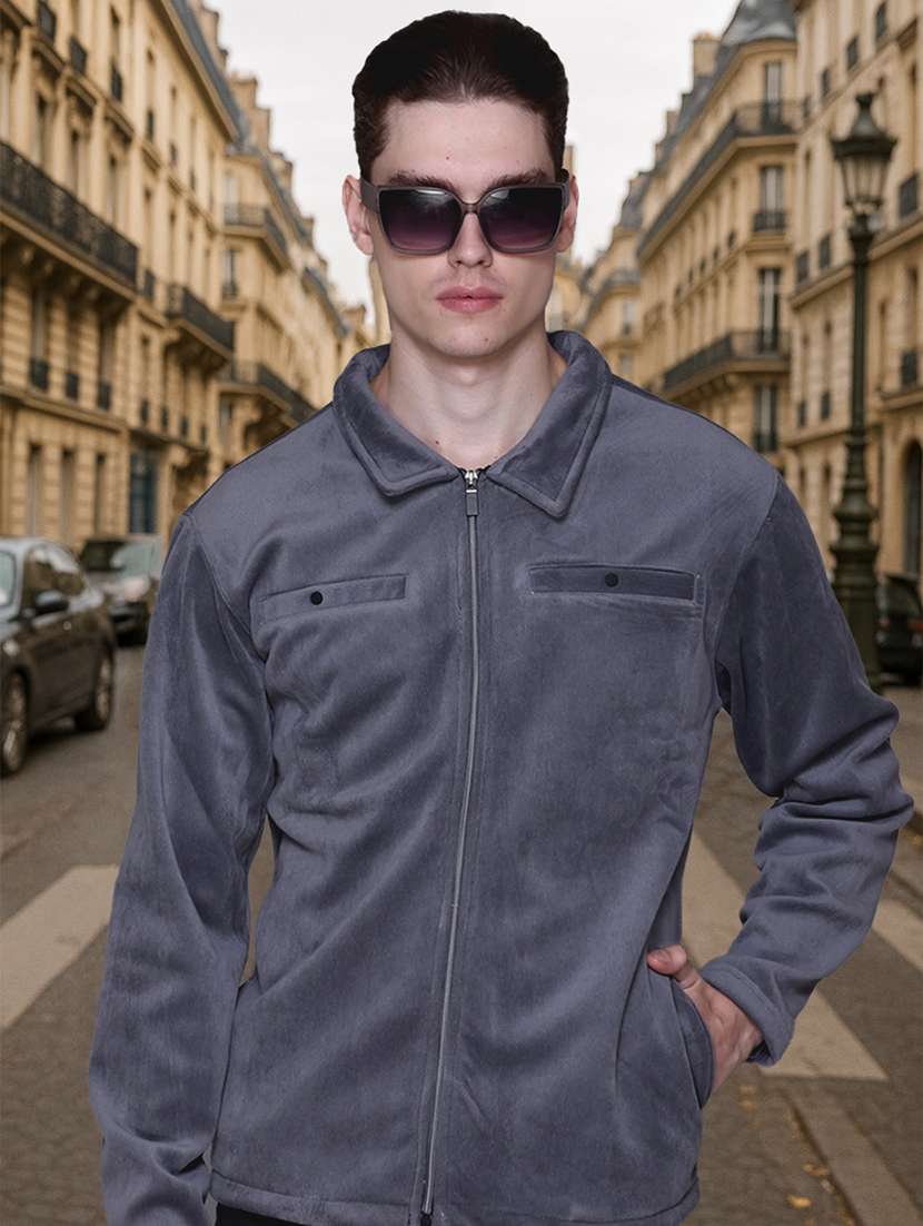 men solid long sleeve regular fit casual jacket