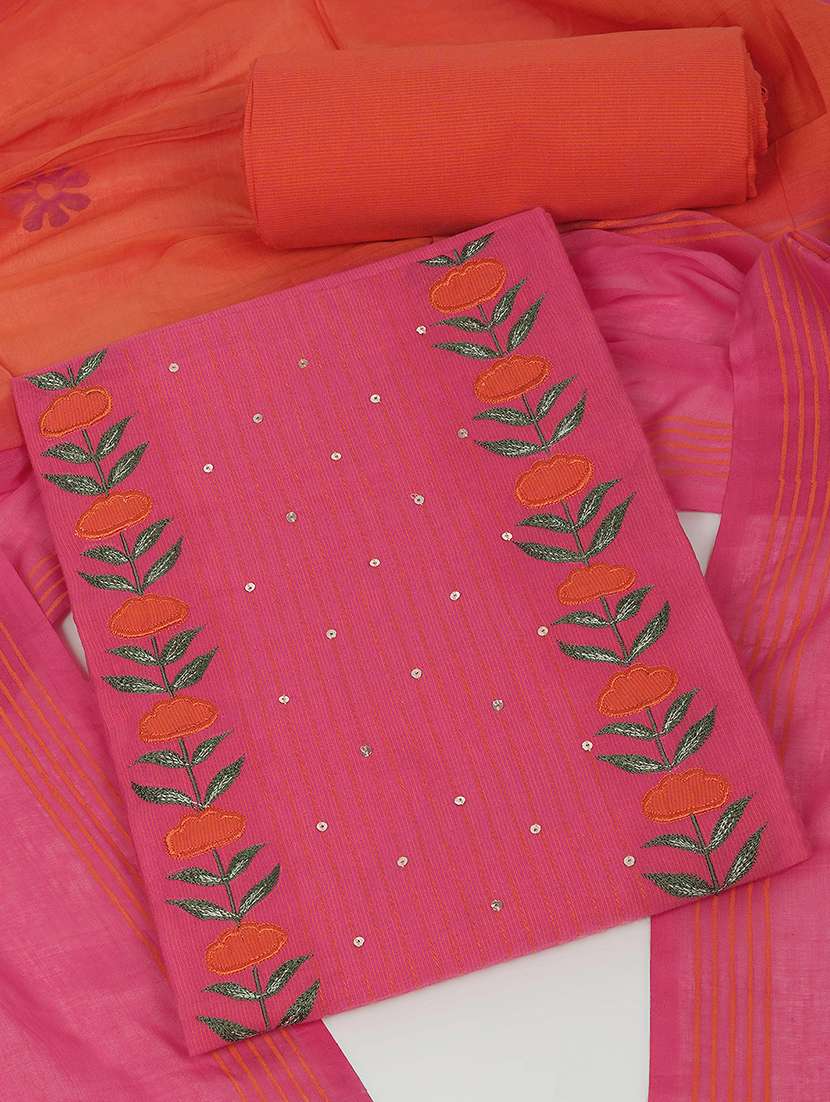 women solid with work unstitched suit set - 22142477 - Zoom Image - 0