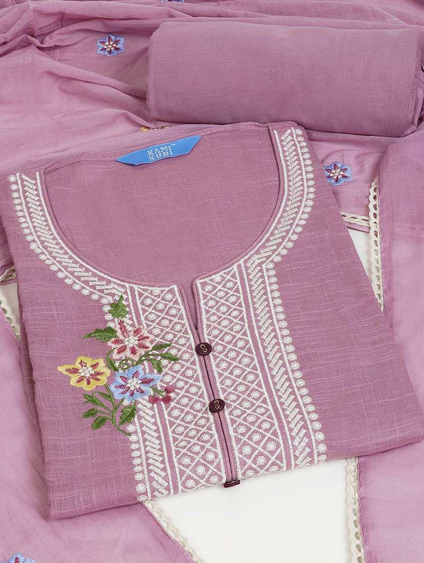 women solid with work unstitched suit set