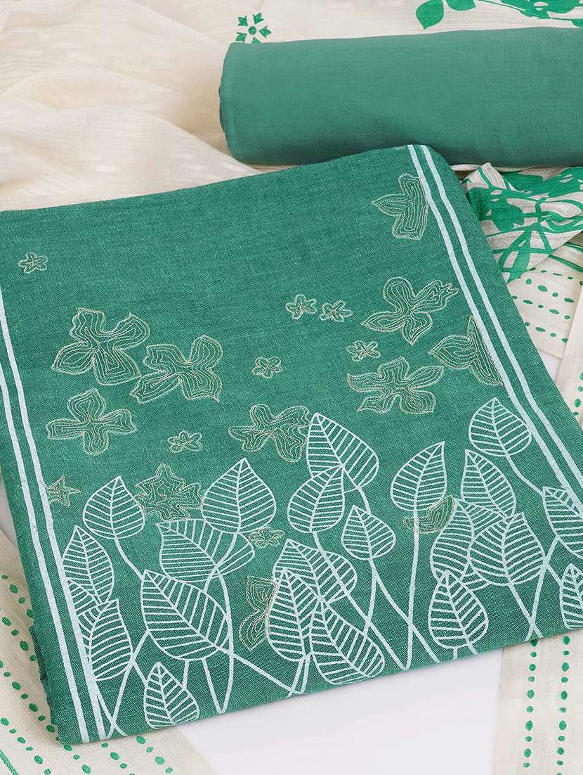 women solid with work embroidered unstitched suit set