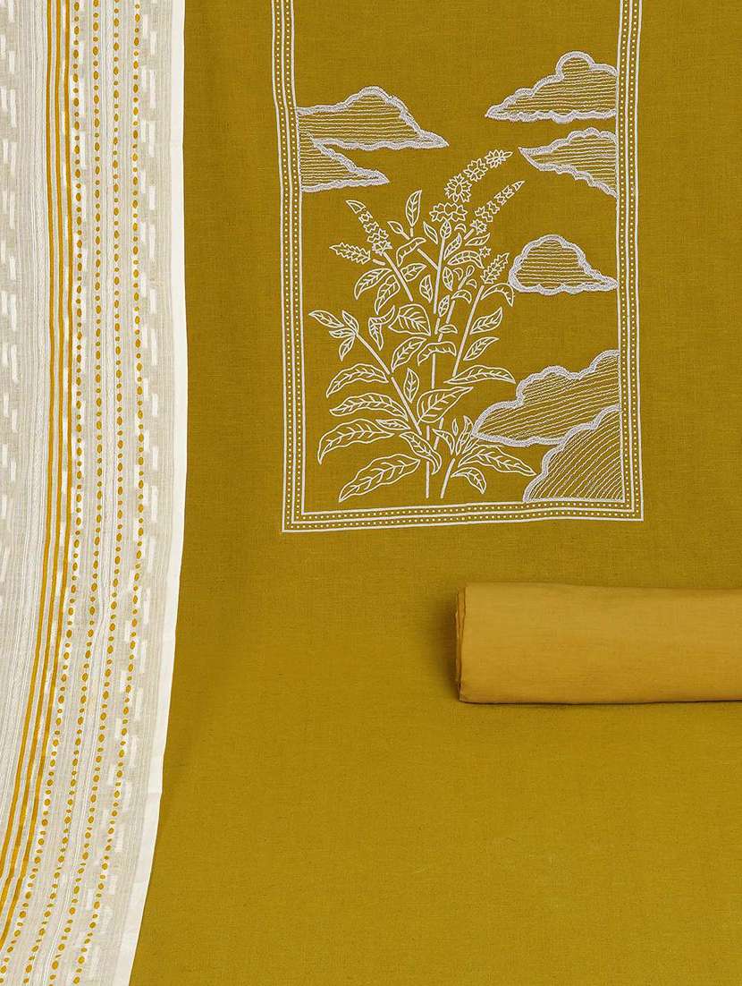 women solid with work embroidered unstitched suit set - 22142491 -  Standard Image - 3