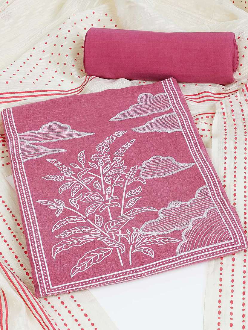 women solid with work embroidered unstitched suit set