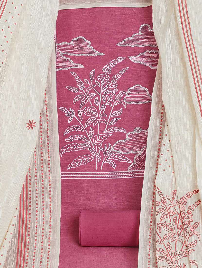 women solid with work embroidered unstitched suit set - 22142492 -  Standard Image - 3