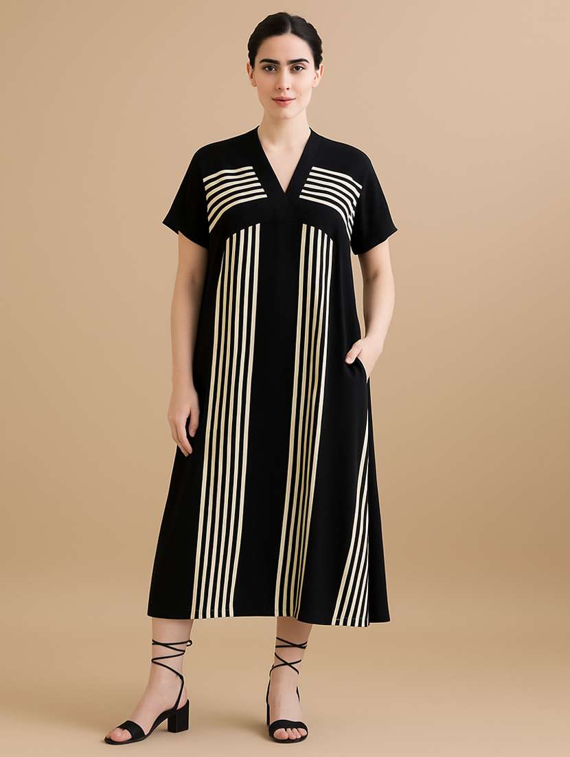 women striped short sleeve a-line dress
