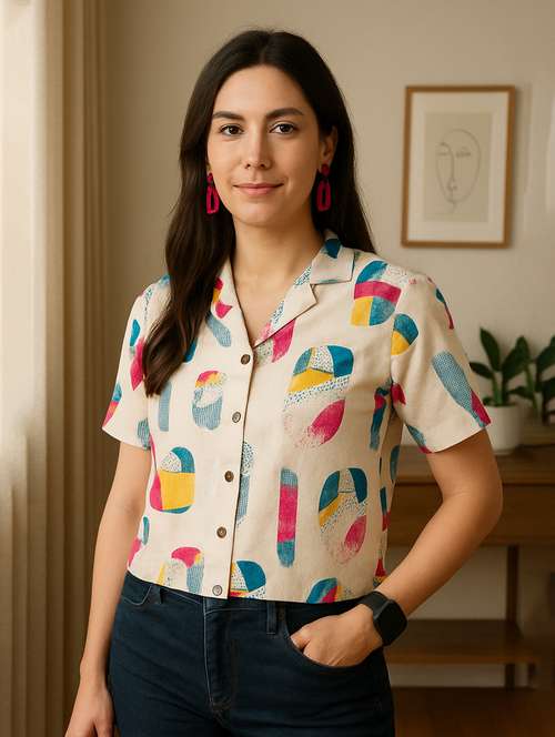 women printed collared short sleeve regular fit shirt - 22142591 -  Standard Image - 0