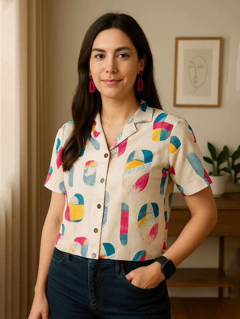 women printed collared short sleeve regular fit shirt - 22142591 -  Zoom Image - 0