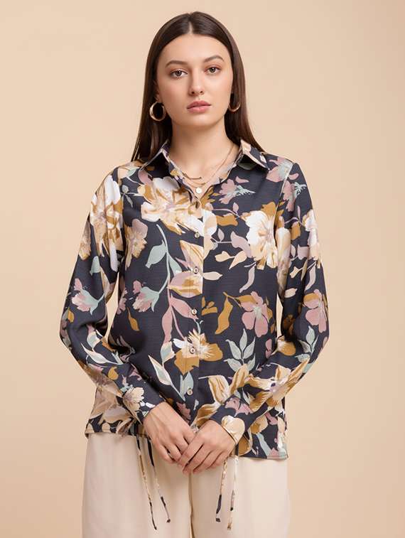 women printed collared long sleeve regular fit shirt - 22142594 -  Zoom Image - 0