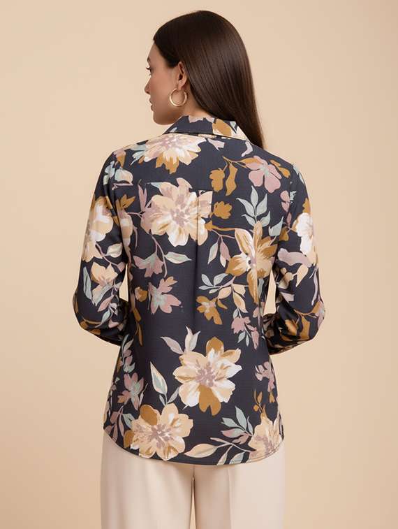 women printed collared long sleeve regular fit shirt - 22142594 -  Standard Image - 3