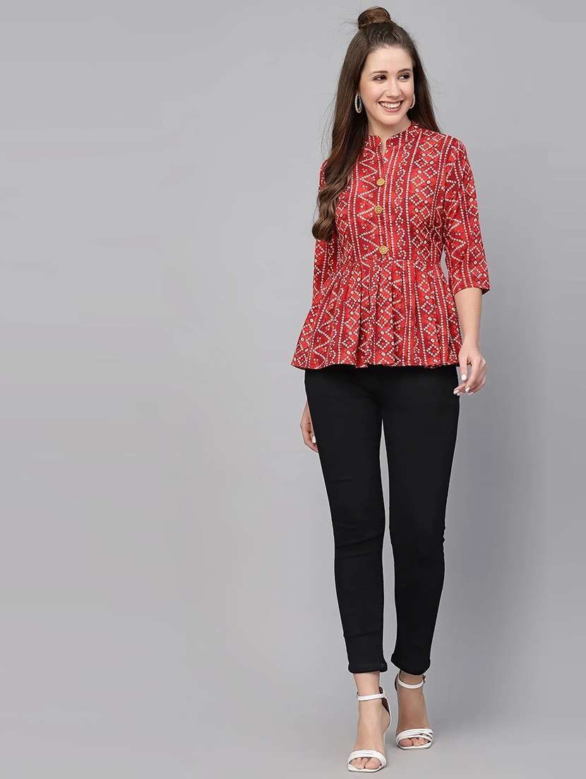 women bandhani print three quarter sleeve top - 22142596 -  Standard Image - 3