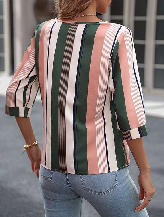 women striped three quarter sleeve regular top - 22142599 -  Standard Image - 3