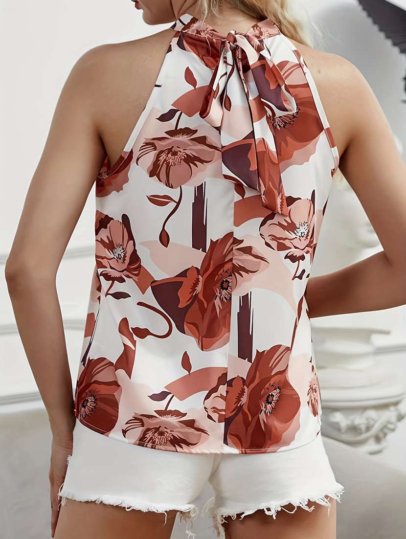 women floral print halter neck sleeveless top - 22142601 -  Standard Image - 3