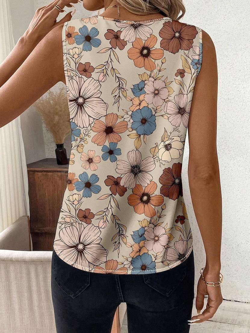 women floral print sleeveless regular top - 22142605 - Standard Image - 3