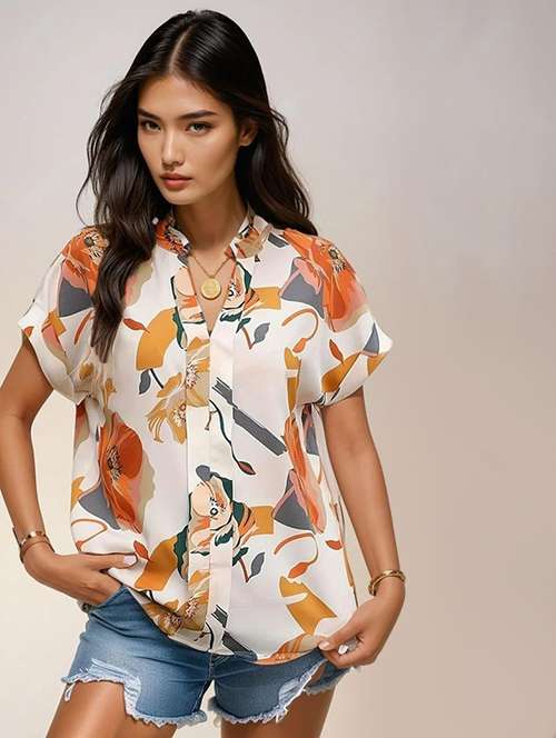 women floral print short sleeve regular top - 22142609 -  Standard Image - 0