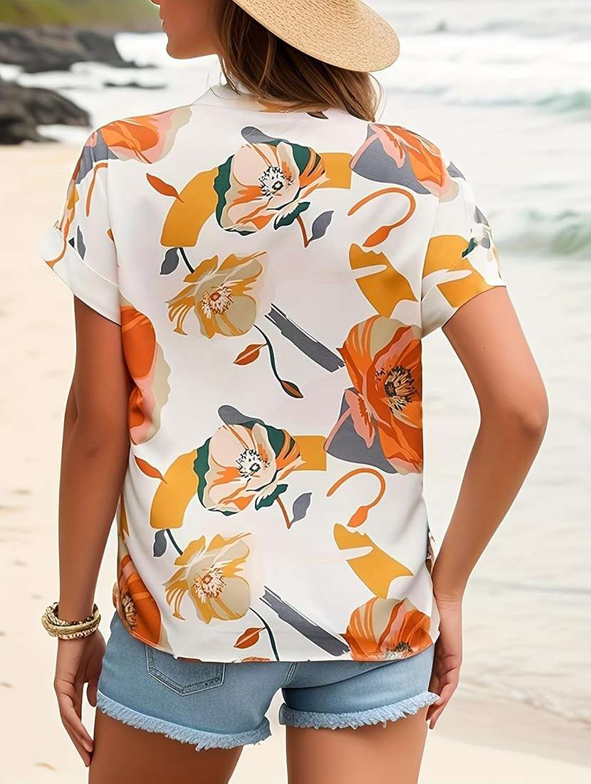 women floral print short sleeve regular top - 22142609 - Standard Image - 3