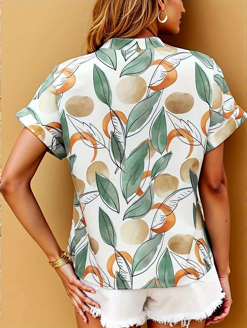 women printed mandarin neck top - 22142610 -  Standard Image - 3