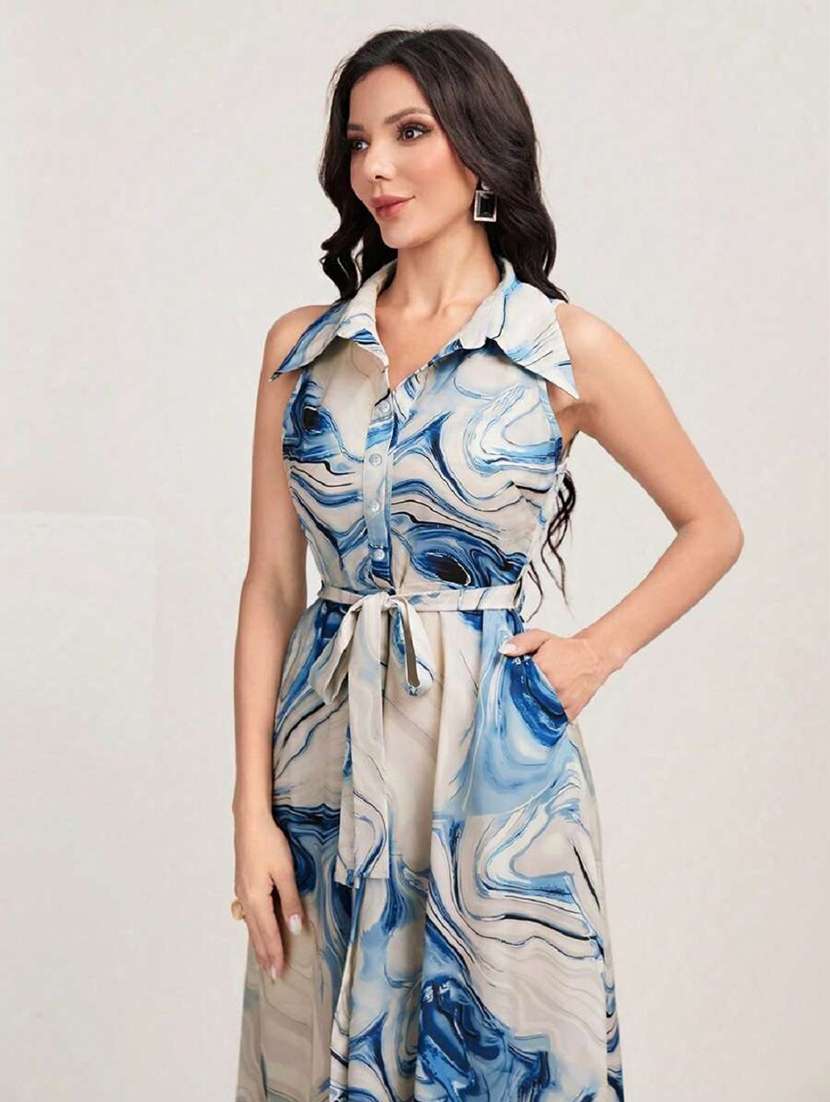 women printed collared sleeveless shirt dress - 22142613 -  Standard Image - 3