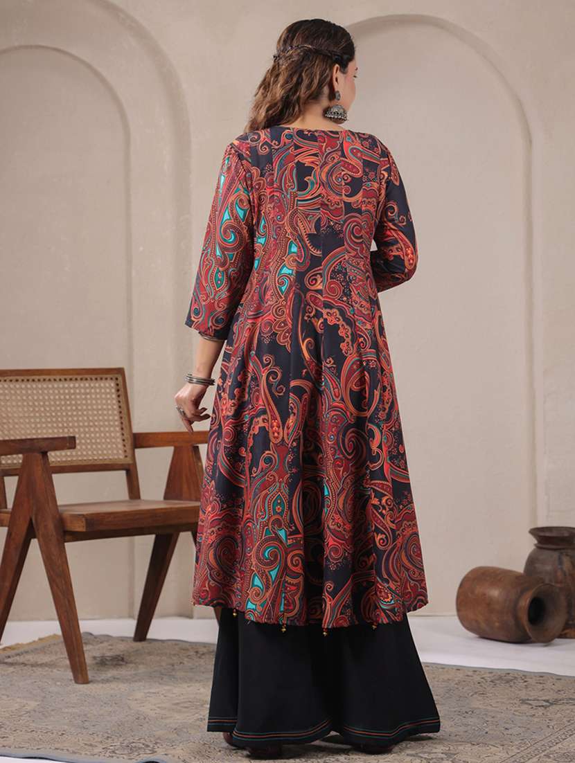 women paisley three quarter sleeve kurta palazzo with dupatta set - 22142626 -  Standard Image - 3