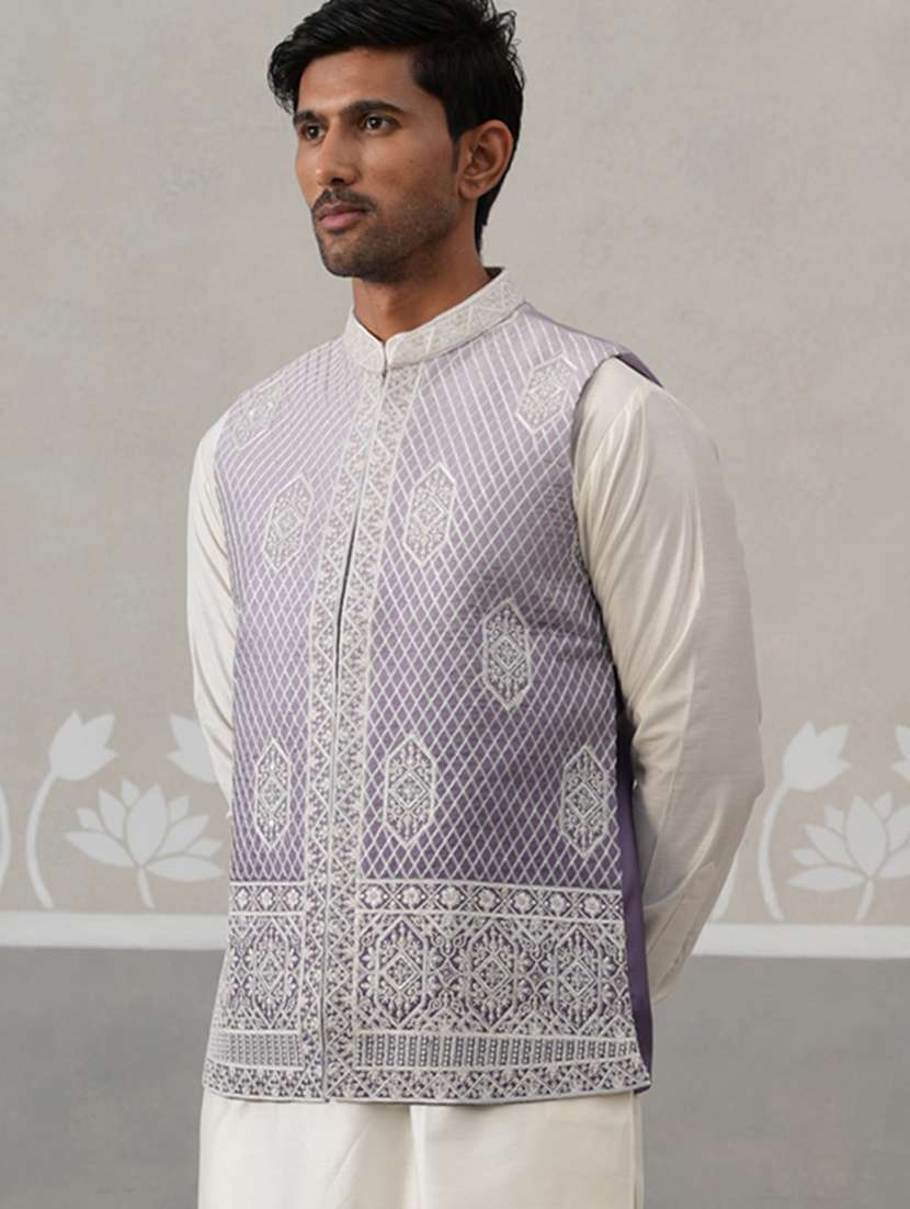 men embroidered mandarin neck nehru jacket - 22142632 -  Standard Image - 3
