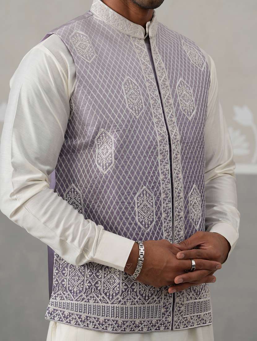 men embroidered mandarin neck nehru jacket - 22142632 -  Standard Image - 5