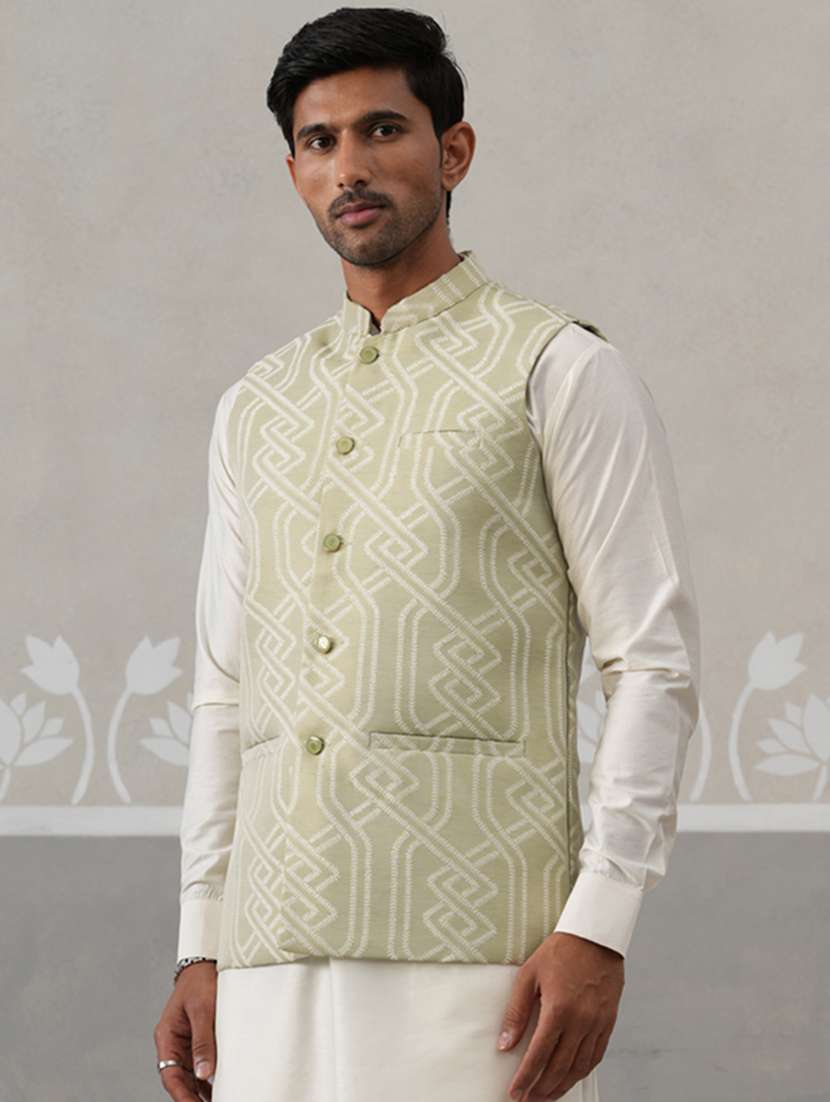 men embroidered mandarin neck nehru jacket - 22142633 -  Standard Image - 3