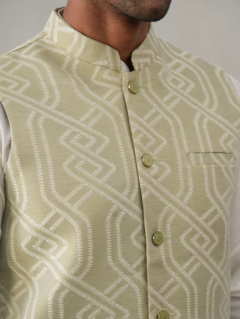 men embroidered mandarin neck nehru jacket - 22142633 -  Standard Image - 5