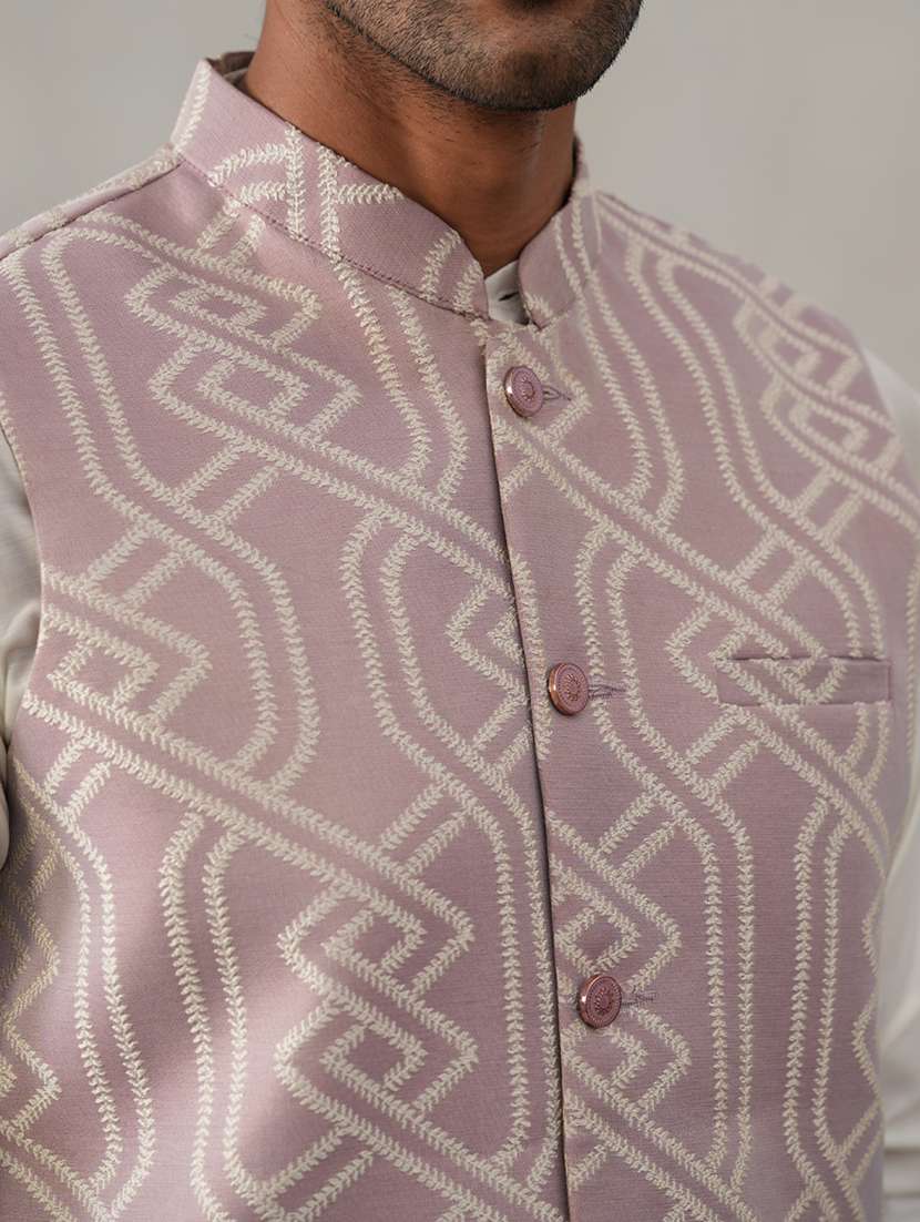 men embroidered mandarin neck nehru jacket - 22142634 -  Standard Image - 5