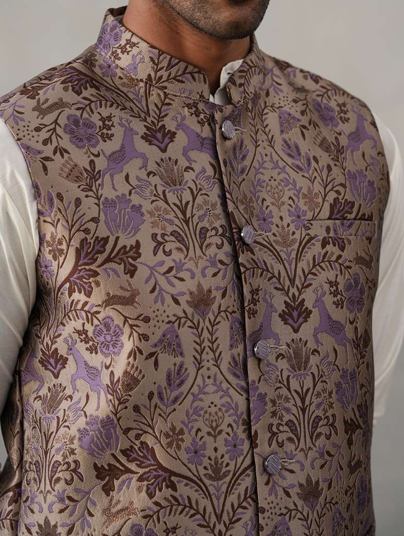 men self design mandarin neck nehru jacket - 22142635 -  Standard Image - 5