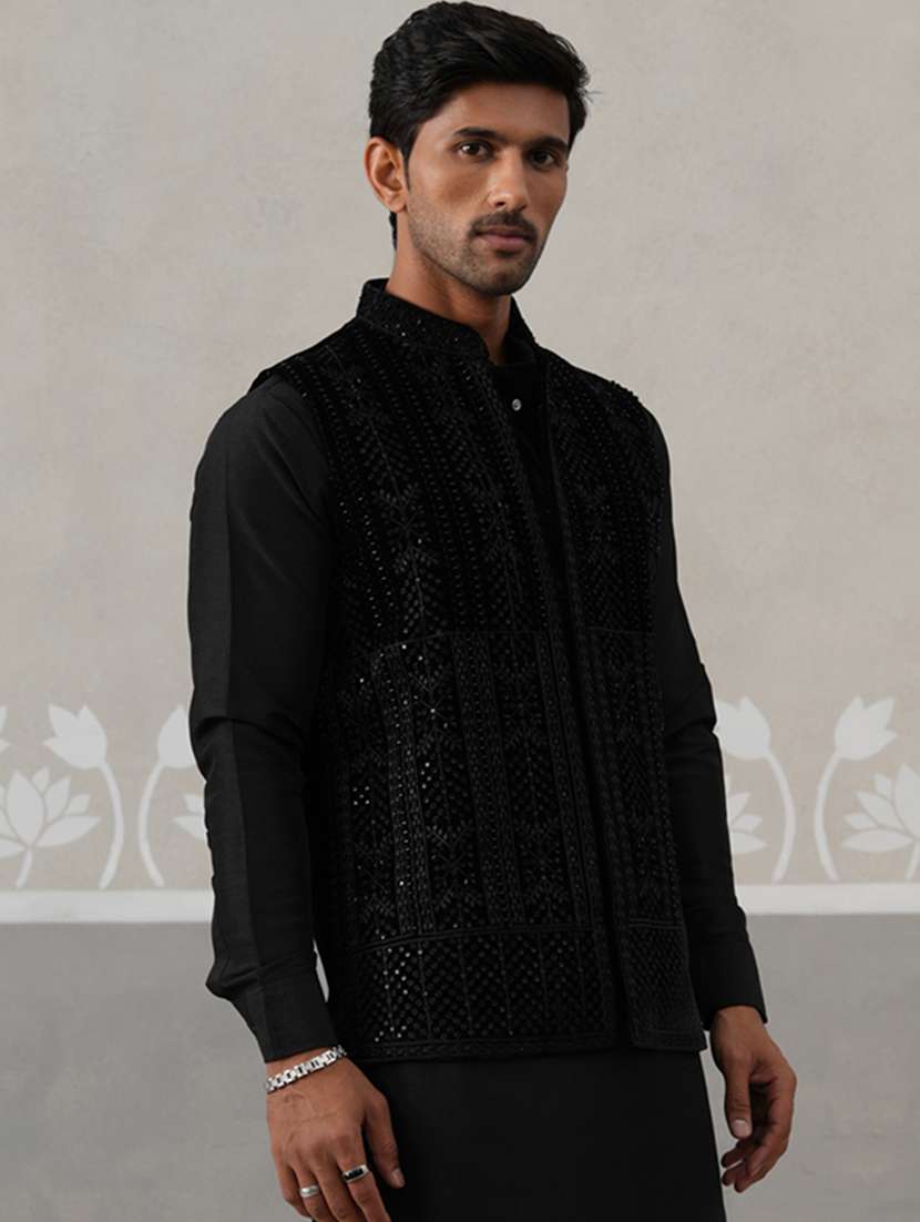 men embroidered mandarin neck nehru jacket - 22142636 -  Standard Image - 3