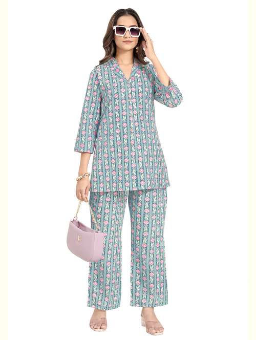 women floral three quarter sleeve ethnic co-ord set - 22142638 - Standard Image - 0