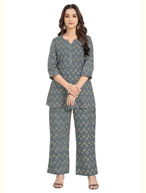 women floral three quarter sleeve ethnic co-ord set - 22142641 - Standard Image - 0
