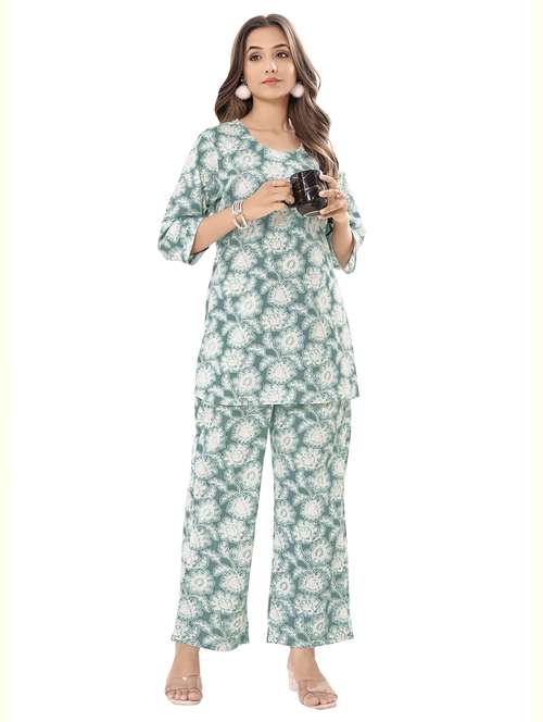 women floral three quarter sleeve ethnic co-ord set - 22142643 -  Standard Image - 0
