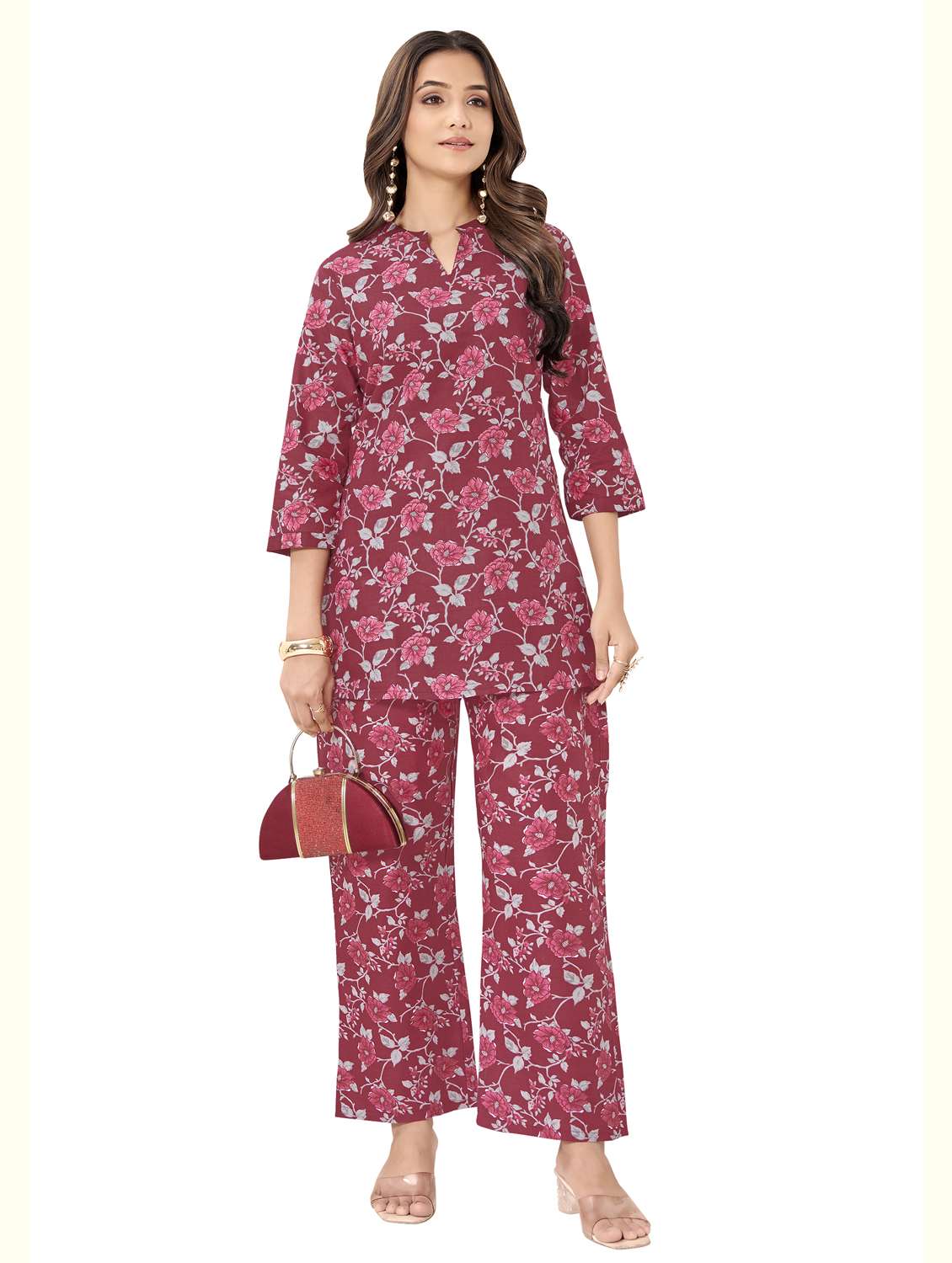women floral three quarter sleeve ethnic co-ord set - 22142646 -  Zoom Image - 0