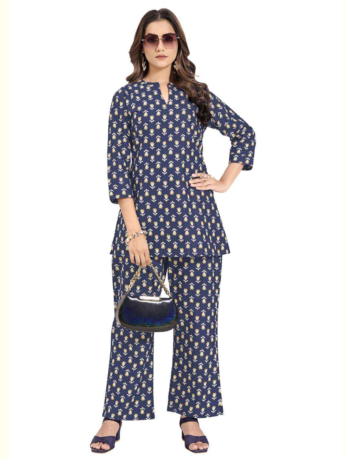 women floral three quarter sleeve ethnic co-ord set - 22142648 -  Zoom Image - 0