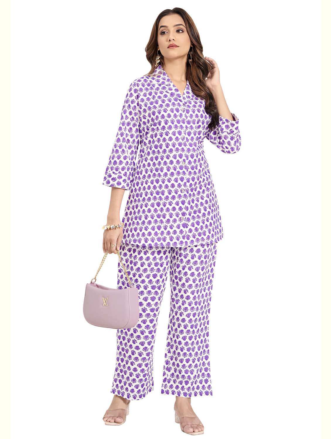 women floral three quarter sleeve ethnic co-ord set