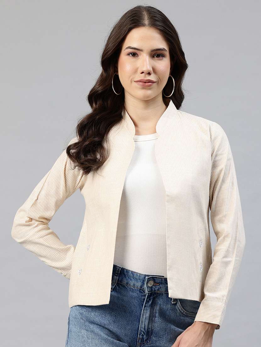 women striped long sleeve jacket