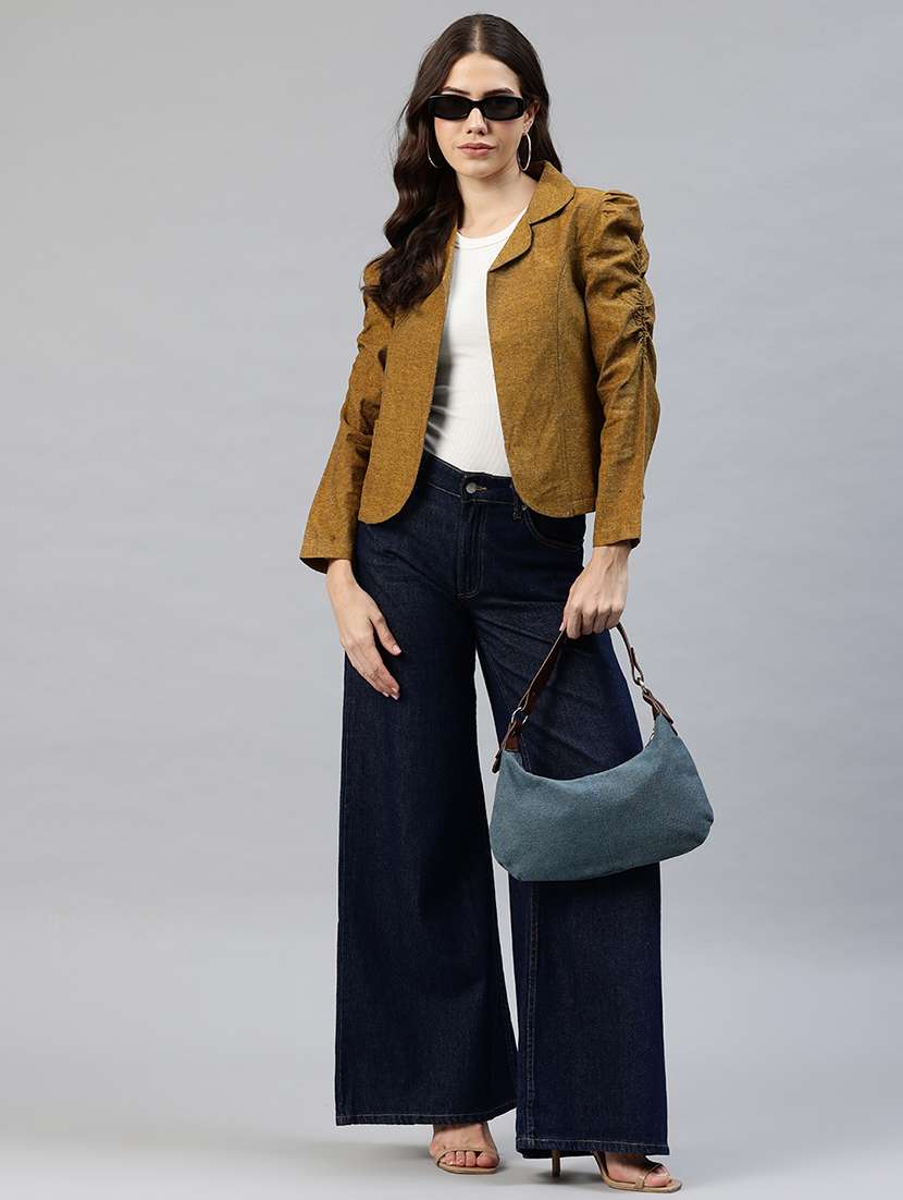 women solid puff sleeve jacket - 22142673 -  Standard Image - 3