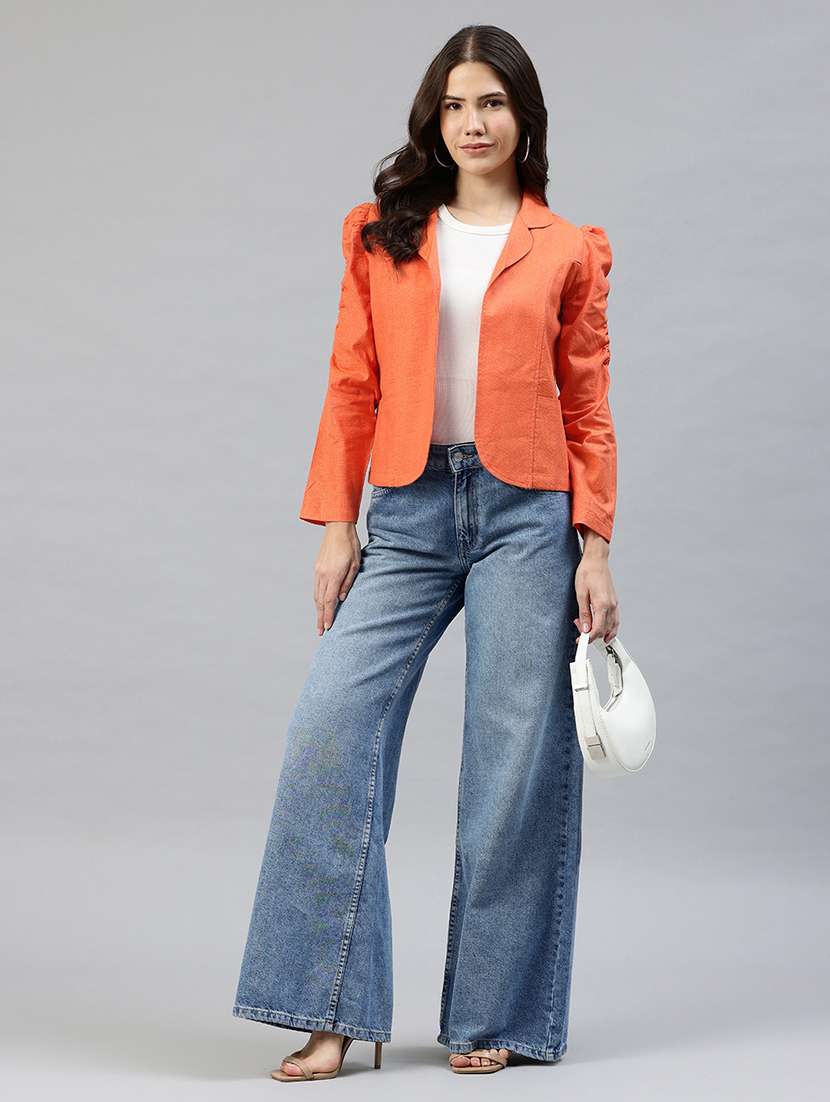 women solid puff sleeve jacket - 22142674 -  Standard Image - 3