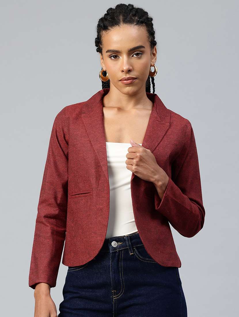 women solid long sleeve single breasted blazer